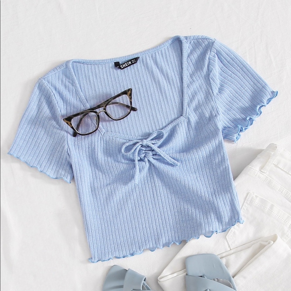 Lettuce Trim Rib-knit knotted Tee